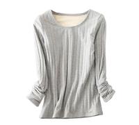 Generisch Maglia termica a maniche lunghe da donna con morbida fodera interna - Sottogiacca invernale con struttura a costine | Top basico termico per i giorni freddi, L