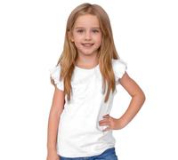 Generisch Maglietta a maniche corte 2026 con maniche ad ali larghe per ragazze con maniche a foglia carine, bianco, 5-6 Anni