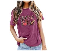 Generisch Maglietta a maniche corte, per Halloween, da donna, con scollo rotondo, maglietta estiva, maglietta per Halloween, maglietta horror Movie Tees, Maglietta C1-lilla, M