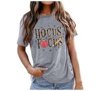 Generisch Maglietta a maniche corte, per Halloween, da donna, con scollo rotondo, maglietta estiva, maglietta per Halloween, maglietta horror Movie Tees, Maglietta C1-grigio, M