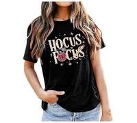 Generisch Maglietta a maniche corte, per Halloween, da donna, con scollo rotondo, maglietta estiva, maglietta per Halloween, maglietta horror Movie Tees, Maglietta C1 nera, S