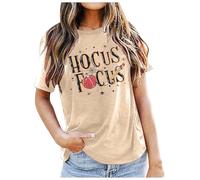 Generisch Maglietta a maniche corte, per Halloween, da donna, con scollo rotondo, maglietta estiva, maglietta per Halloween, maglietta horror Movie Tees, Maglietta C1-beige, M