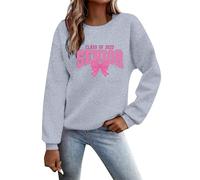 Generisch Maglietta a maniche lunghe da donna con scollo rotondo, stampa a lettere come top largo, per una leggera, grigio., L