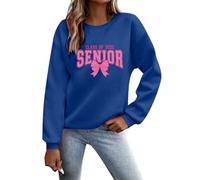 Generisch Maglietta a maniche lunghe da donna con scollo rotondo, stampa a lettere come top largo, per una leggera, Blu, S