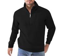 Generisch Maglietta a maniche lunghe da uomo, a mezza zip, con cerniera a 1/4, leggera, traspirante, per palestra, jogging, allenamento, con colletto alto, a maniche lunghe, funzionale, calda, Nero