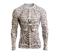 Generisch Maglietta a maniche lunghe, da uomo, con stampa a teschio, alla moda, a maniche lunghe, per il tempo libero, per lo streetwear Y2K, gotico, per feste, grigio., XL