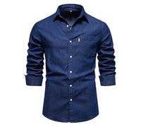 Generisch Maglietta a maniche lunghe da uomo, in cotone: camicia per il tempo libero, con colletto rovesciato, camicia a maniche lunghe, tinta unita, con tasca sul petto, oversize, per matrimoni e