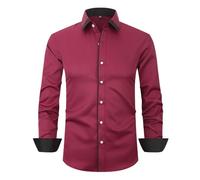 Generisch Maglietta a maniche lunghe da uomo Slim Fit: camicia da lavoro bicolore patchwork camicia da lavoro con bottone down, elegante camicia per il tempo libero, leggera, classica, comoda