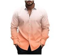 Generisch Maglietta a maniche lunghe da uomo, slim fit, da lavoro, gradiente, per il tempo libero, con colletto rovesciato, leggera, da lavoro, classica, comoda per tutti i giorni, Colore: arancione