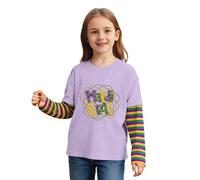 Generisch Maglietta a maniche lunghe per ragazze con look a righe in due pezzi, perfetta per la vita all'aria aperta e le gite di primavera da 2 a 12 anni, Viola chiaro, 3-4 Anni
