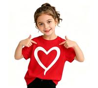 Generisch Maglietta da bambina con grande stampa a cuore, una semplice maglietta basic per l'asilo, la scuola o come regalo amorevole.