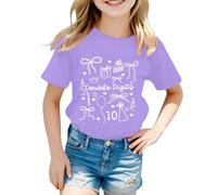 Generisch Maglietta da bambina per il 10° compleanno 'Double Digits' - Maglietta per compleanno per il decimo compleanno | Top per feste per ragazze in viola