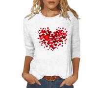 Generisch Maglietta da donna a maniche lunghe per San Valentino, scollo rotondo, a maniche lunghe, leggera, per il tempo libero, con motivo a cuore 3D, alla moda, in cotone, X-010 Bianco, XL