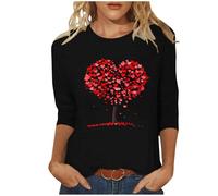 Generisch Maglietta da donna a maniche lunghe per San Valentino, scollo rotondo, a maniche lunghe, leggera, per il tempo libero, con motivo a cuore 3D, alla moda, in cotone, X-002 Nero, M