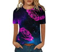 Generisch Maglietta da donna, casual, alla moda, con motivo stampato, a maniche corte, girocollo, ampia, Blu scuro, XL