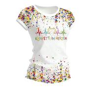 Generisch Maglietta da donna con coriandoli nel cuore, per carnevale, per tutte le camicette, per il tempo libero, per festival, eventi, feste, bianco, M