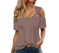 Generisch Maglietta da donna in cotone, a righe, con scollo rotondo, basic a maniche corte, elegante, comoda, estiva, per il tempo libero