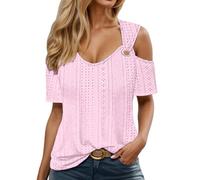 Generisch Maglietta da donna in cotone, a righe, con scollo rotondo, basic a maniche corte, elegante, comoda, estiva, per il tempo libero