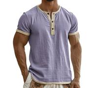 Generisch Maglietta da uomo, a maniche corte, per il tempo libero, con scollo rotondo, per comfort nella vita di tutti i giorni, Lilla, S