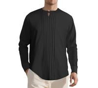Generisch Maglietta da uomo a maniche lunghe, in tinta unita, minimalismo, girocollo, college stretch Henley, in tessuto delicato sulla pelle, per autunno e inverno, per l'uso quotidiano, Nero , XXL