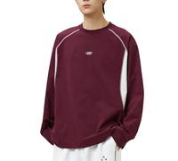 Generisch Maglietta da uomo a maniche lunghe, patchwork, protezione solare, traspirante, alla moda, con ricamo, girocollo, per il tempo libero, oversize, senza cappuccio, Colore: rosso, XXL
