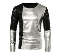 Generisch Maglietta da uomo alla moda semplice, per il tempo libero, a maniche lunghe, con design morbido e classico, per un abbigliamento elegante da uomo nel tempo libero, argento, XXL