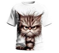 Generisch Maglietta da uomo bianca, oversize, con stampa gatto, unisex, con motivo animale, a maniche corte, per il tempo libero, per la visita nel giardino della birreria, Bianco 41., 3XL