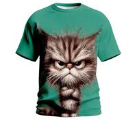 Generisch Maglietta da uomo bianca, oversize, con stampa gatto, unisex, con motivo animale, a maniche corte, per il tempo libero, per la visita nel giardino della birreria, Verde 41, 3XL