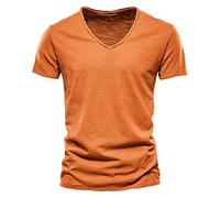 Generisch Maglietta da uomo con scollo a V, a maniche corte, in tinta unita, comoda, estiva, alla moda, non necessita di stiratura, per il tempo libero, maglietta business, oversize, in lino, in