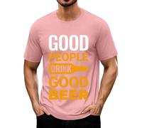 Generisch Maglietta da uomo Oktoberfest, con stampa della birra, a maniche corte, girocollo, con scritta "Good People Drink Good Beer", Rosa Beer Shirt Uomo, L