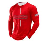 Generisch Maglietta da uomo, scollo rotondo, a maniche lunghe, da lavoro, con stampa 3D, per il tempo libero, traspirante, per tutti i giorni, O rosso., 5XL