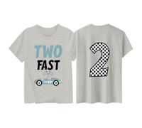 Generisch Maglietta di compleanno per bambini "Two Fast" per il secondo compleanno, con motivo auto da corsa e grande numero sulla schiena, per ragazzi e ragazze
