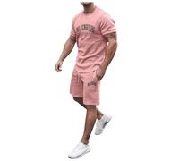 Generisch Maglietta estiva da uomo, casual, a maniche corte, girocollo, casual, casual, in cotone leggero, alla moda, elegante, Colore: rosa., 3XL