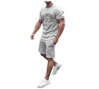 Generisch Maglietta estiva da uomo, casual, a maniche corte, girocollo, casual, casual, in cotone leggero, alla moda, elegante, grigio., XXL