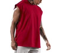 Generisch Maglietta fitness da uomo, maglione da allenamento, sport, tempo libero, maniche, gilet con cappuccio, tinta unita per uomo, Colore: rosso, 3XL