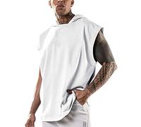 Generisch Maglietta fitness da uomo, maglione da allenamento, sport, tempo libero, maniche, gilet con cappuccio, tinta unita per uomo, bianco, XXL