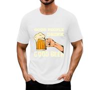 Generisch Maglietta Oktoberfest da uomo, con stampa della birra, a maniche corte, scollo rotondo, Good People Drink Good Beer, Bianco Beer Shirt Uomo, L
