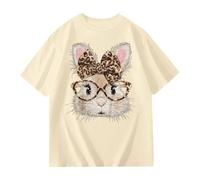Generisch Maglietta per bambini con grafica leopardata a forma di gatto e orecchie di animali, oversize, a maniche corte con stampa animale, maglietta casual streetwear per ragazze e ragazzi