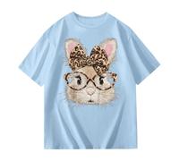 Generisch Maglietta per bambini con grafica leopardata a forma di gatto e orecchie di animali, oversize, a maniche corte con stampa animale, maglietta casual streetwear per ragazze e ragazzi