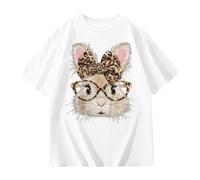 Generisch Maglietta per bambini con grafica leopardata a forma di gatto e orecchie di animali, oversize, a maniche corte con stampa animale, maglietta casual streetwear per ragazze e ragazzi