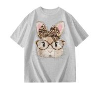 Generisch Maglietta per bambini con grafica leopardata a forma di gatto e orecchie di animali, oversize, a maniche corte con stampa animale, maglietta casual streetwear per ragazze e ragazzi
