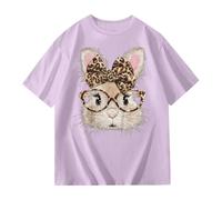 Generisch Maglietta per bambini con grafica leopardata a forma di gatto e orecchie di animali, oversize, a maniche corte con stampa animale, maglietta casual streetwear per ragazze e ragazzi