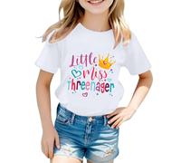 Generisch Maglietta per bambini con scritta Little Miss Threenager - Maglietta colorata a maniche corte con tipografia giocosa | Divertente top di compleanno per il terzo compleanno
