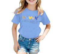 Generisch Maglietta per bambini con stampa grafica del mondo e scollo rotondo, maglietta a maniche corte con motivo continente colorato in azzurro | Maglietta per il tempo libero per ragazzi e ragazze