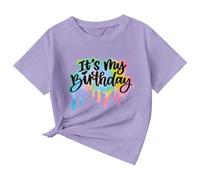 Generisch Maglietta per compleanno da bambina con scritta colorata, top a maniche corte con stampa "It's My Birthday", top casual per feste con nodo laterale
