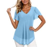 Generisch Magliette stampate, elegante camicetta in chiffon con maniche a petali, dettagli in vita, come tunica estiva casual, per donna, maglietta in poliestere, maglietta da donna, oversize, Bu2, S