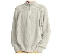 Generisch Maglione a collo alto, da uomo, a mezza zip, a coste, tinta unita, vestibilità rilassata, con colletto alto, basic per autunno e inverno, grigio., XL
