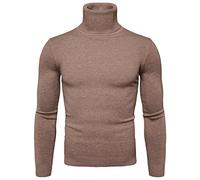 Generisch Maglione a collo alto, da uomo, tinta unita, sottile, slim fit, a maniche lunghe, con collo alto, per autunno e inverno, per il tempo libero, baselayer, comoda e morbida maglia, O Bronzo, L