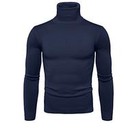 Generisch Maglione a collo alto, da uomo, tinta unita, sottile, slim fit, a maniche lunghe, con collo alto, per autunno e inverno, per il tempo libero, baselayer, comoda e morbida maglia, O blu navy