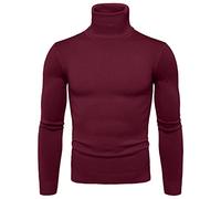 Generisch Maglione a collo alto, da uomo, tinta unita, sottile, slim fit, a maniche lunghe, con collo alto, per autunno e inverno, per il tempo libero, baselayer, comoda e morbida maglia, O vino, L
